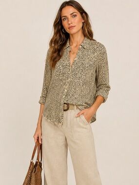 Rails Ingrid Raw Hem Jungle Sand Mini Cheetah Animal Print Button Up Top